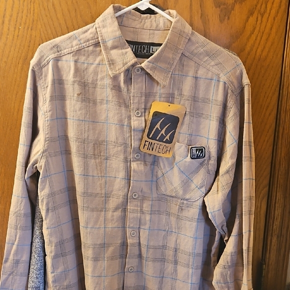 Tan and Blue Casual Button Down Shirt Lightweight Cotton - Picture 1 of 1